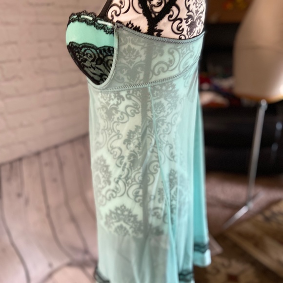 WOMEN'S SIZE LARGE CHEMISE LINGERIE SEA FOAM GREEN BLACK TRIM - Picture 7 of 8